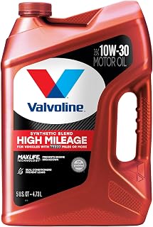 Valvoline High Mileage 10W-30 Motor Oil with MaxLife Technology Synthetic Blend 5 Quart - Stops Leaks & Wear for 75K+ Engines
