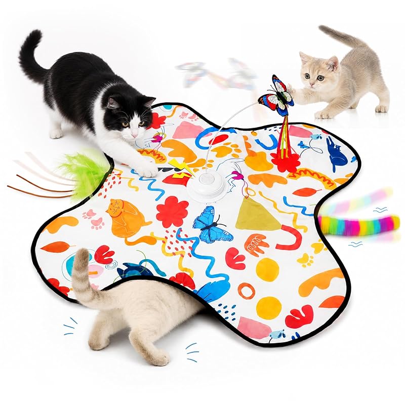 Brinquedo interativo para gatos 3 em 1 com penas, borboleta e recarga USB oedby – 1 unidade