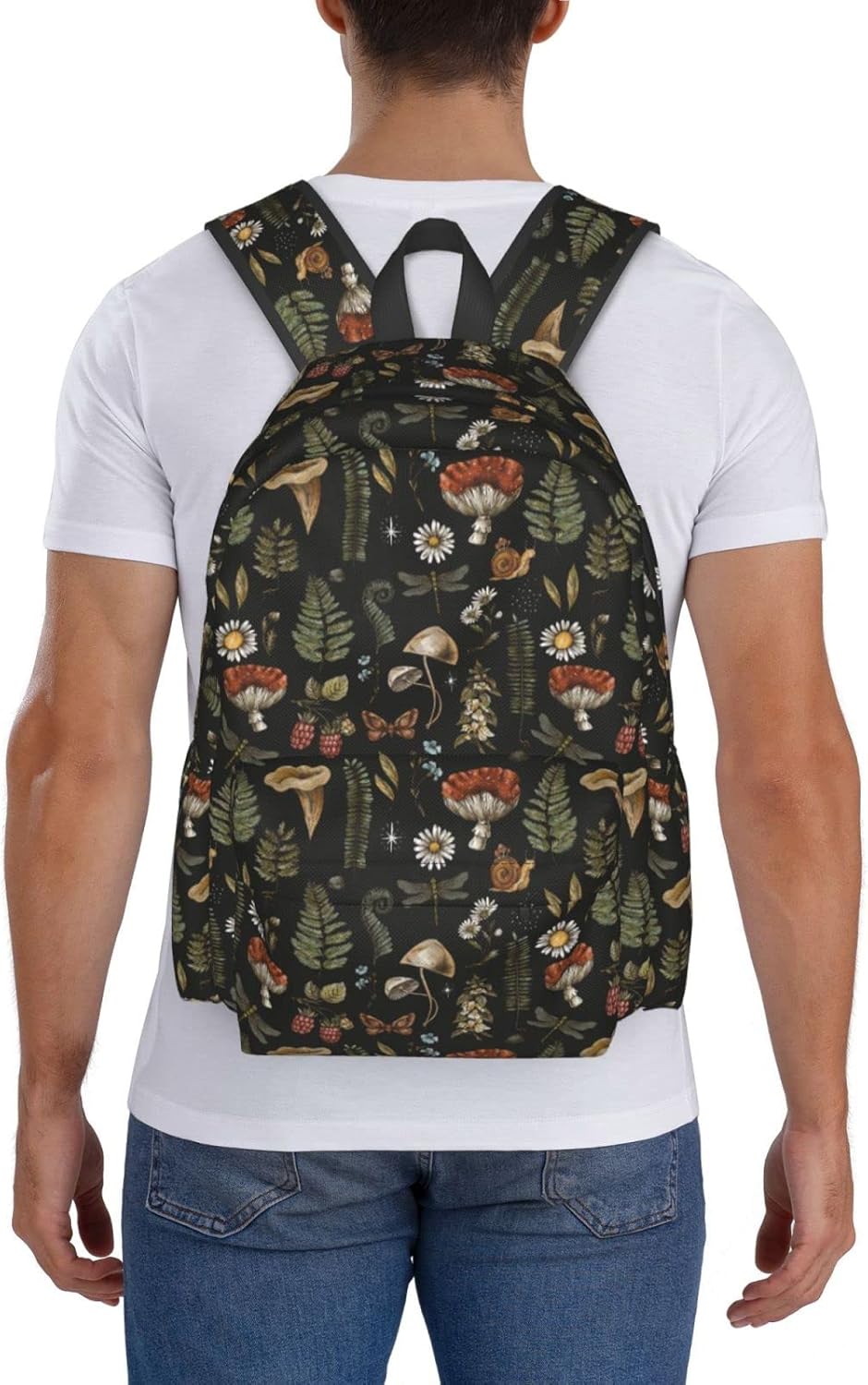 SUPLUCHOM School Backpack Vintage Magic Mushroom Leaf Forest Casual Daypack Men Women Polyester Laptop Bag with Side Pockets Bookbag for Travel Hiking Work Student Over 3 Years Old Kids
