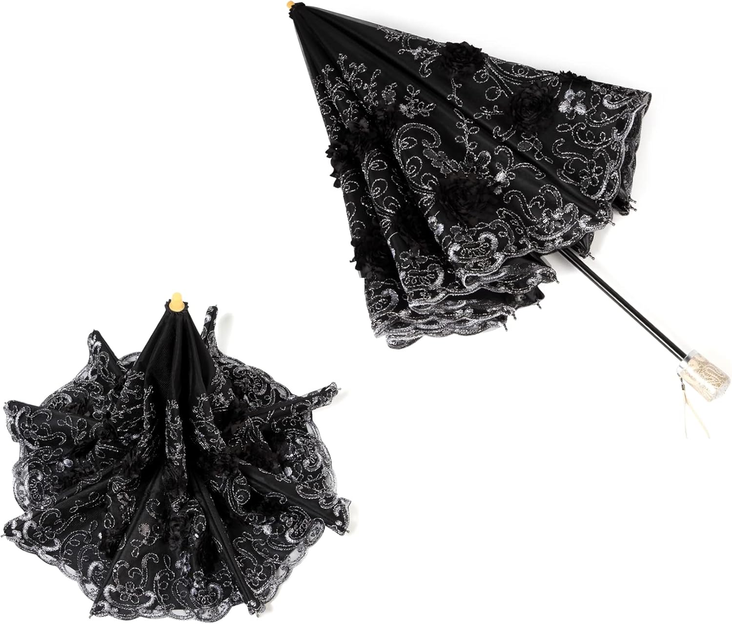 LCY Embroidered Lace Double-deck Anti-UV Parasol Sun/Rain/Snow Folding Umbrella - Image 2