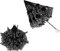 Vista 2 de LCY Paraguas plegable del sol/de la lluvia/de la nieve del Anti-UV de la doble cubierta del cordón bordado Negro