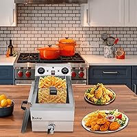 Vista 7 de Freidoras profundas 12.5QT 11.8L Freidora eléctrica con cesta, acero inoxidable, freidora profunda fácil de limpiar, freidora comercial