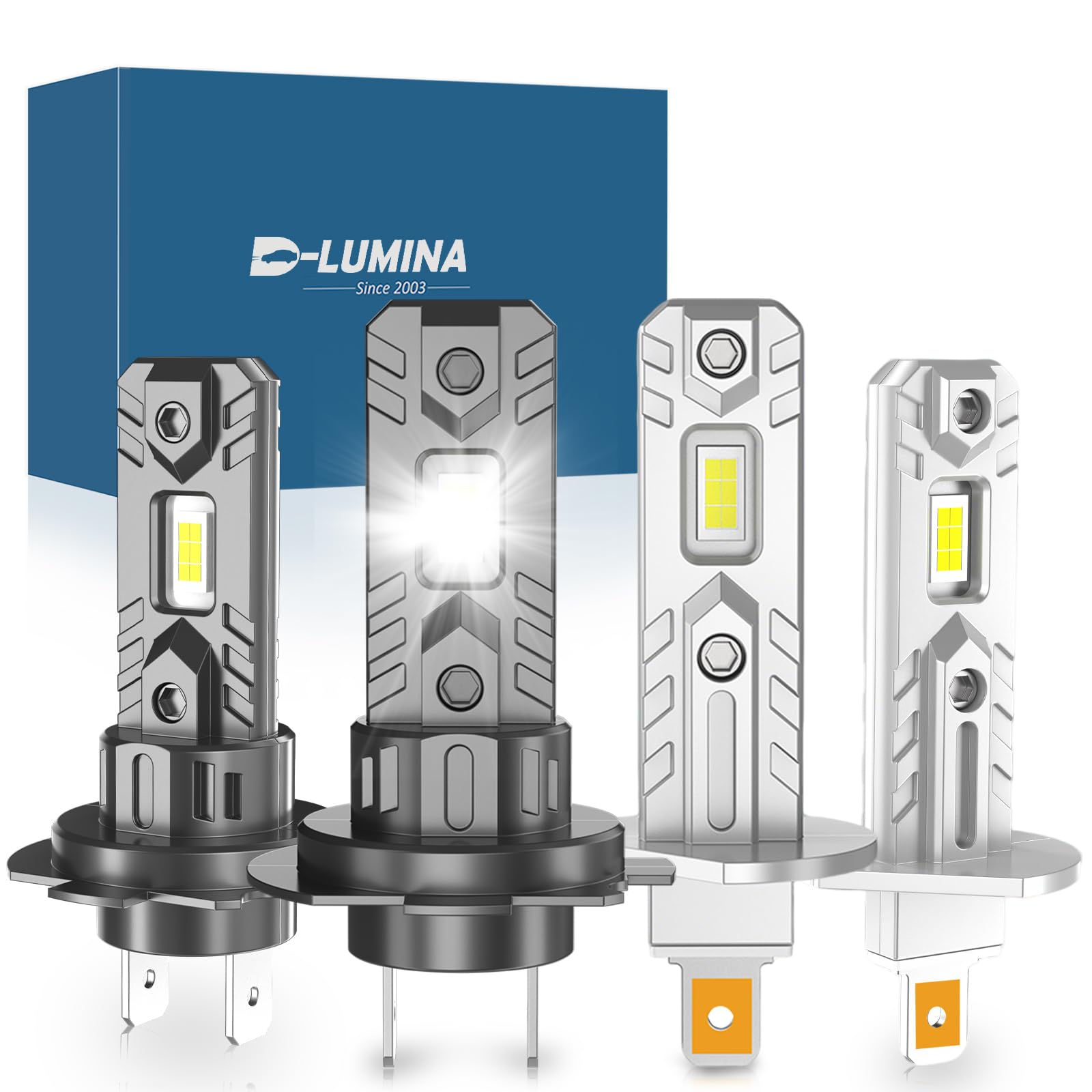 D-Lumina H7+H1 LED Żarówka Canbus 100W 16000LM 6500K Zimna Biel 400% Jasności 1:1 Mini Rozmiar, Zamiennik Halogenowy, Plug and Play, 4 sztuki