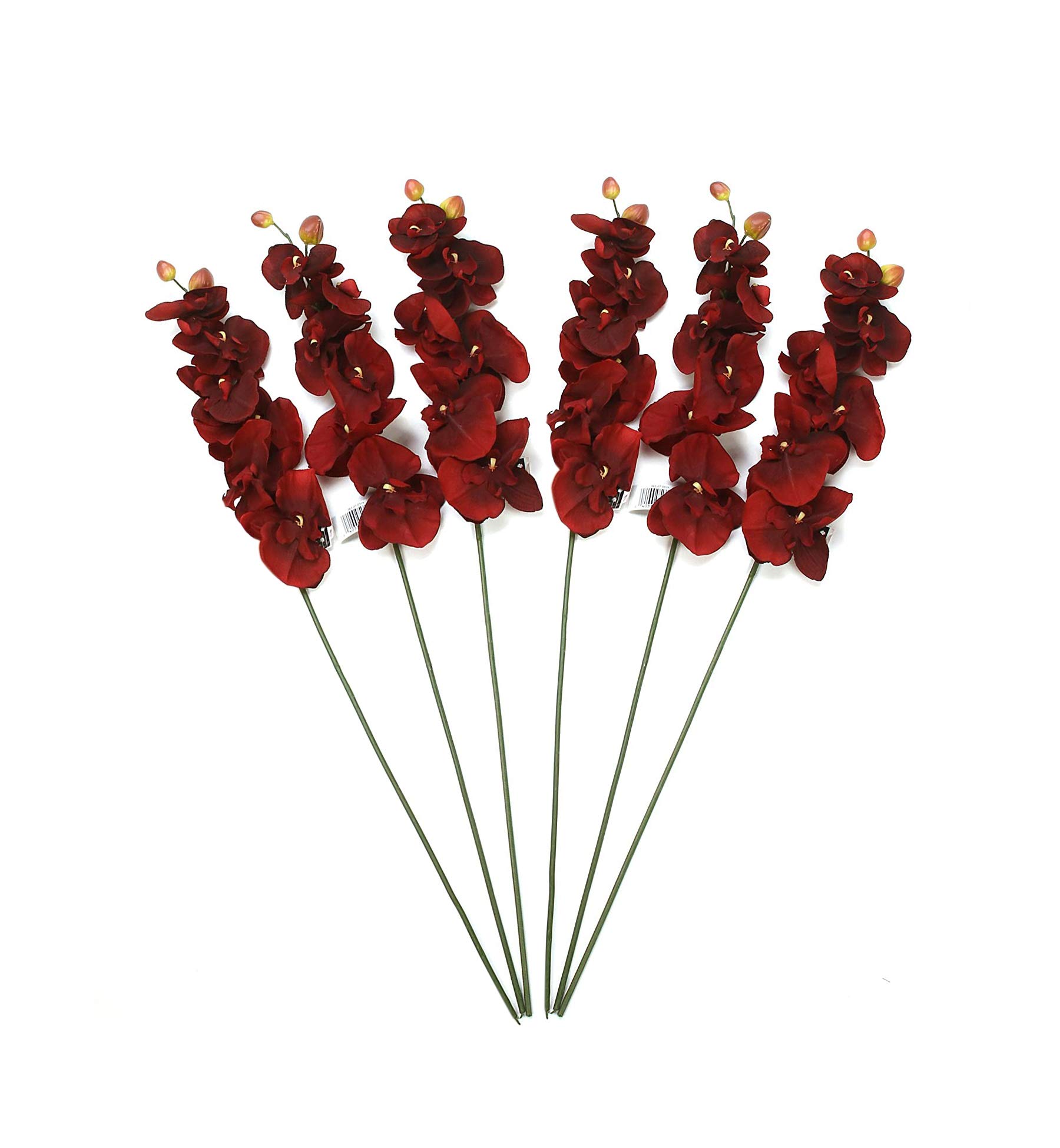 Hosley Artificail Flowers, 6 Pcs Orchid Phalaenopsis Touch Flowers 28Inch Long Burgundy Realistic Silk Floral Arrangement - for Wedding Party, Graden Decoration, Farmhouse, Home Décor, Office Décor