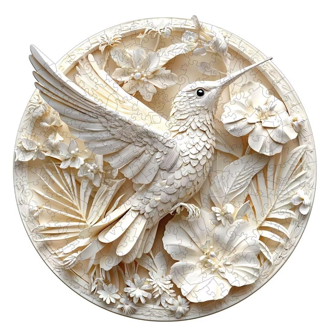 Jollitot Wooden Puzzles for Adults, 3D Hummingbird Wooden Puzzles 300 Pieces, Unique Animal Shaped Wood Challenging Jigsaw Puzzles Gifts for Adults,
