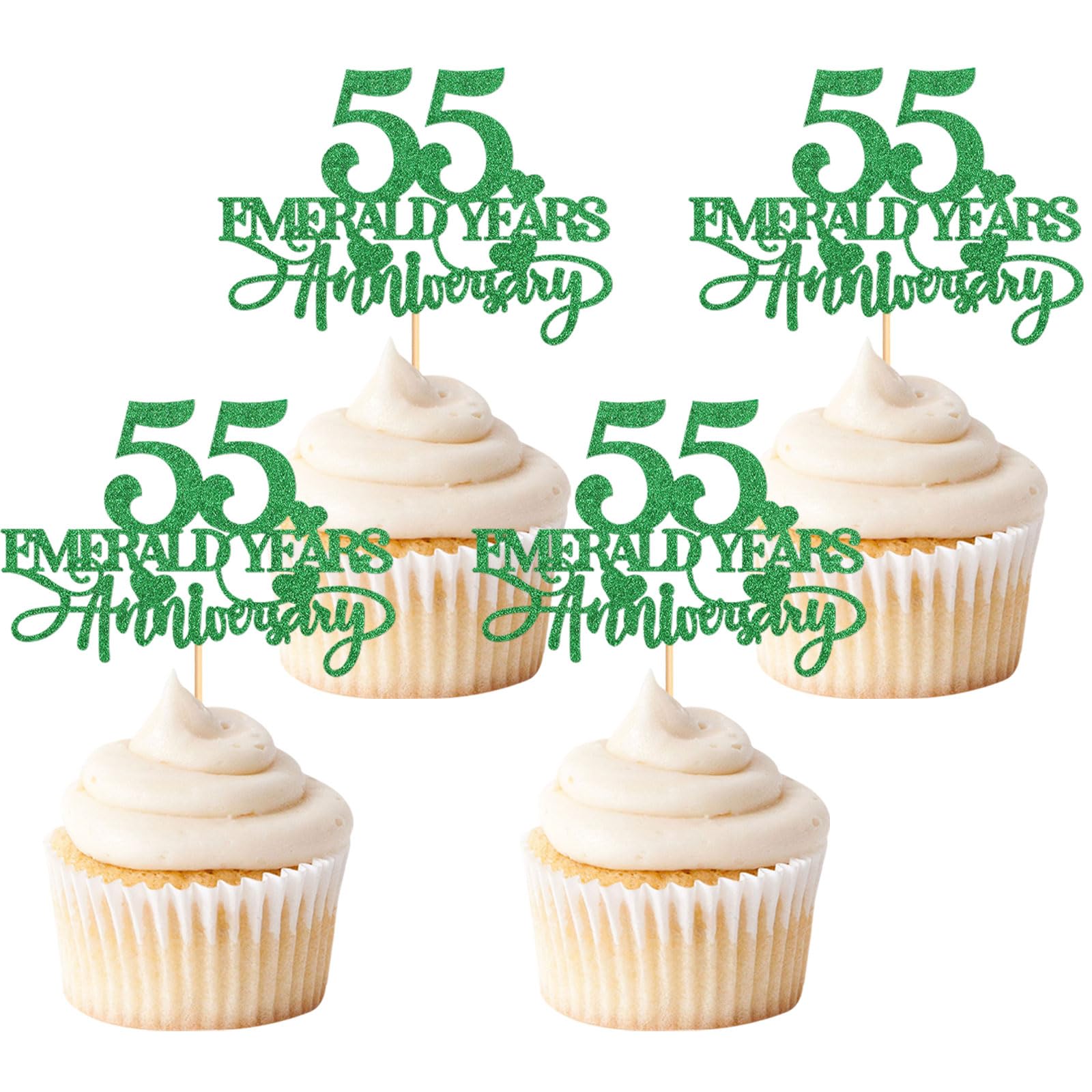 Blumomon 24Pcs 55th Anniversary Cupcake Toppers Emerald 55th Weddding Anniversary Cake Decoration for 55 Emerald Wedding Celebration Party Supplies