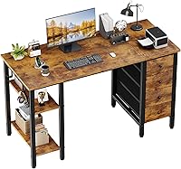 Vista 1 de Lufeiya 47 inch Desk with 4 Drawers & Storage Shelves, Writing Work Study Computer Desk for Home Office Bedroom, Modern Simple Student PC Desks