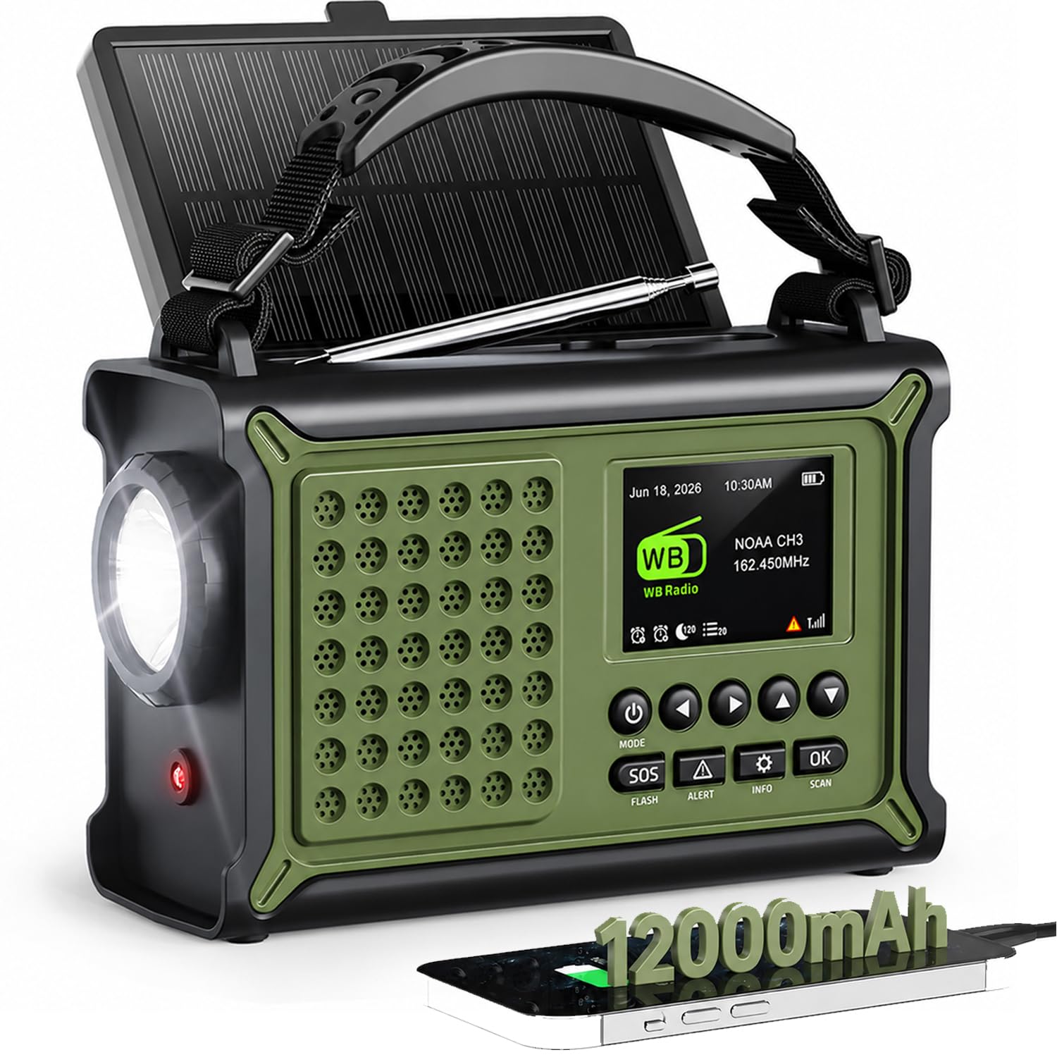 Radio météo d'urgence avec manivelle solaire, alerte NOAA localisée S.A.M.E