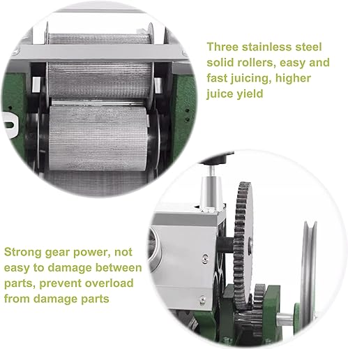 Miniatura 6 de Exprimidor manual de caña de azúcar con salida de 330 lbs/h, exprimidor de prensa de caña de azúcar con tres rodillos, máquina de prensa de jugo de