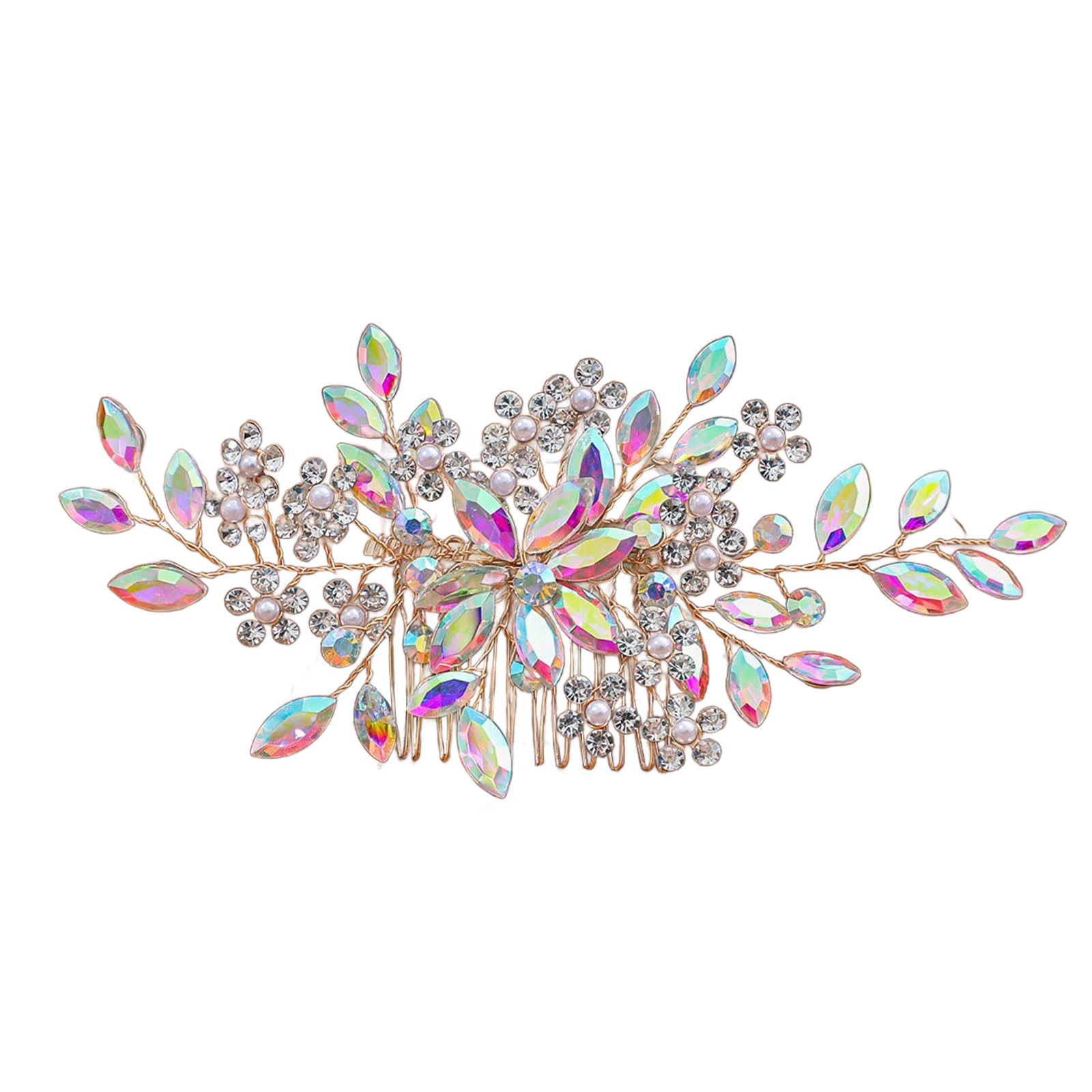 Fentency Elegant Bridal Rhinestones Headband Handmade Artificial Pearls Hair Vine Hair Comb for Weddings and Formal Event