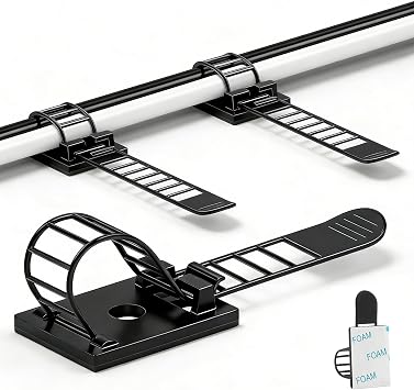 Adjustable adhesive cable management clips 100Pcs, large self adhesive cable ties clips ,Suitable for cable management under desks and on wallsBlack