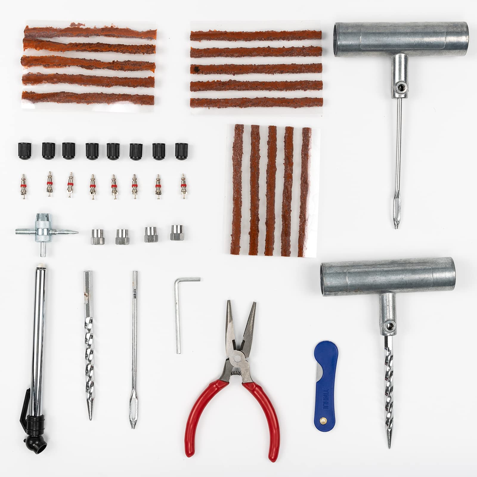Kit de reparación portátil de neumáticos de coche, 45 piezas, herramienta de reparación de pinchazos de neumáticos para coches, motocicletas, ATV, cortacésped, tractores, camiones