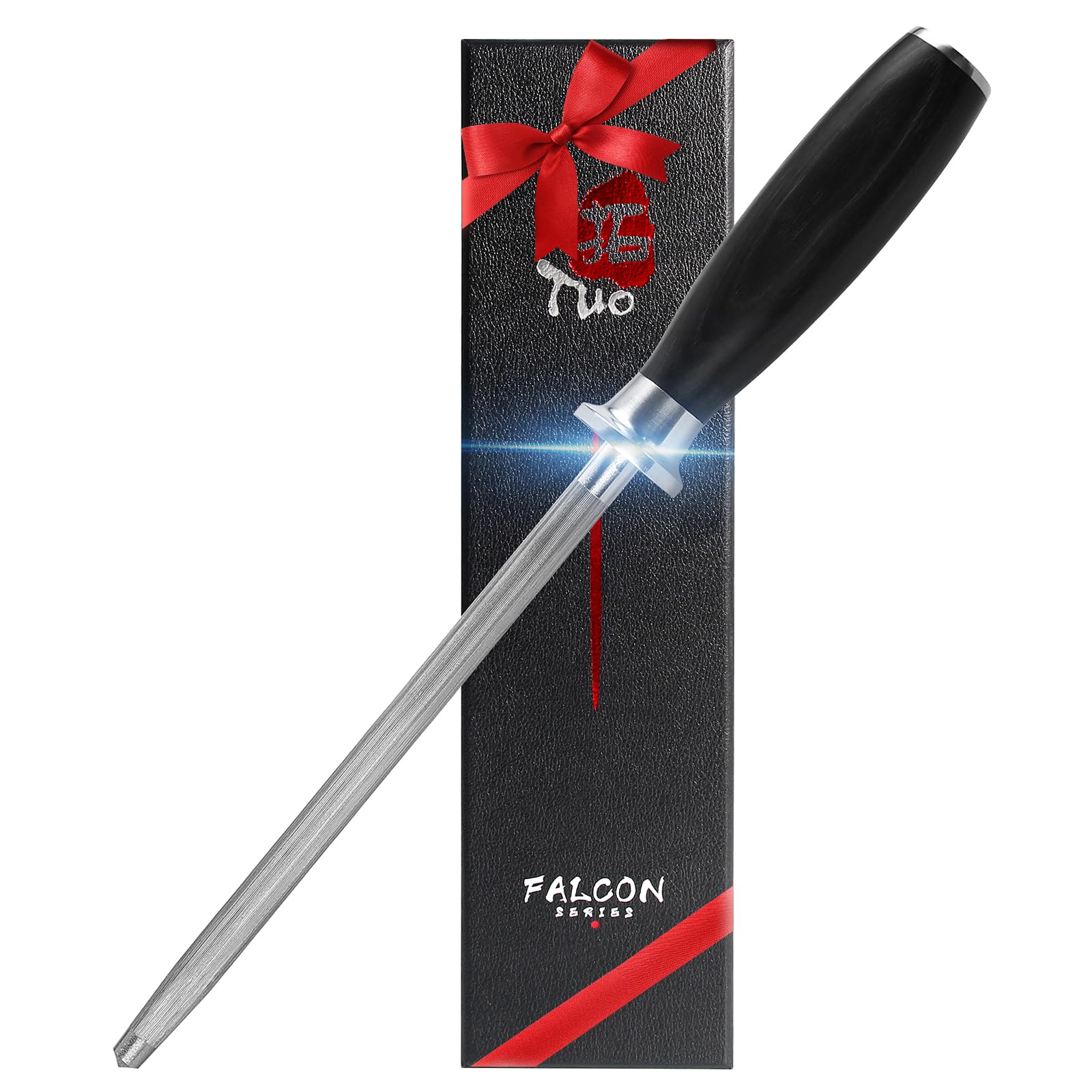 Knife Sharpener Rod, 8 Inch Honing Rod for Kitchen Knife Sharpening, Professional Sharpening Steel with Ergonomic Pakkawood Handle, High Carbon German Steel, Falcon Series