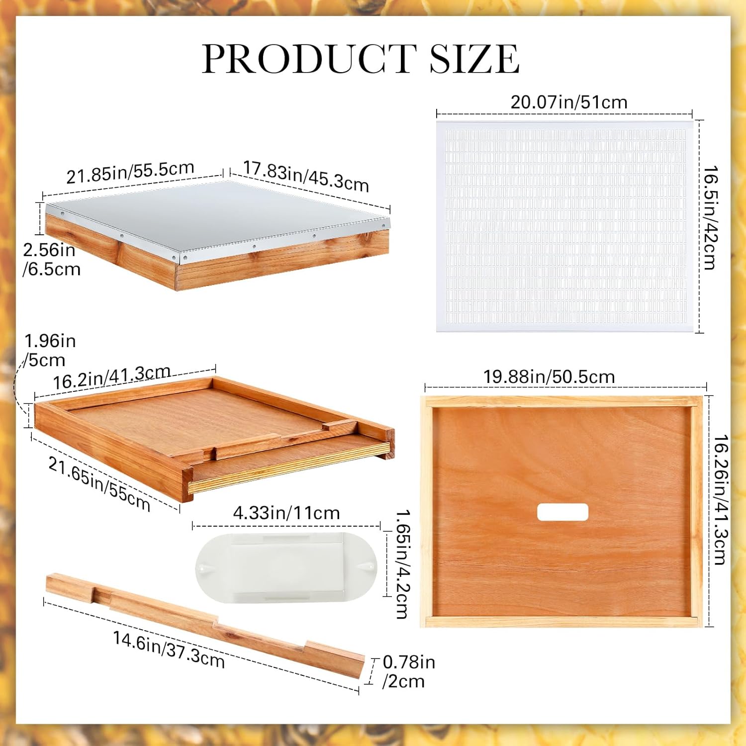 6 Pcs Beehive Parts Kit for 10 Frame Bee Hive Includes Telescoping Top Cover Oval Bee Escape Inner Cover Solid Bottom Board Entrance Reducer and Queen Excluder Dipped in Beeswax(White)