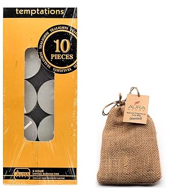 AuraDecor Smokeless Tealight Candles 100% Pure Wax, Unscented, 9 Hours Burning time, White Tea Light Candles (Pack of 10)