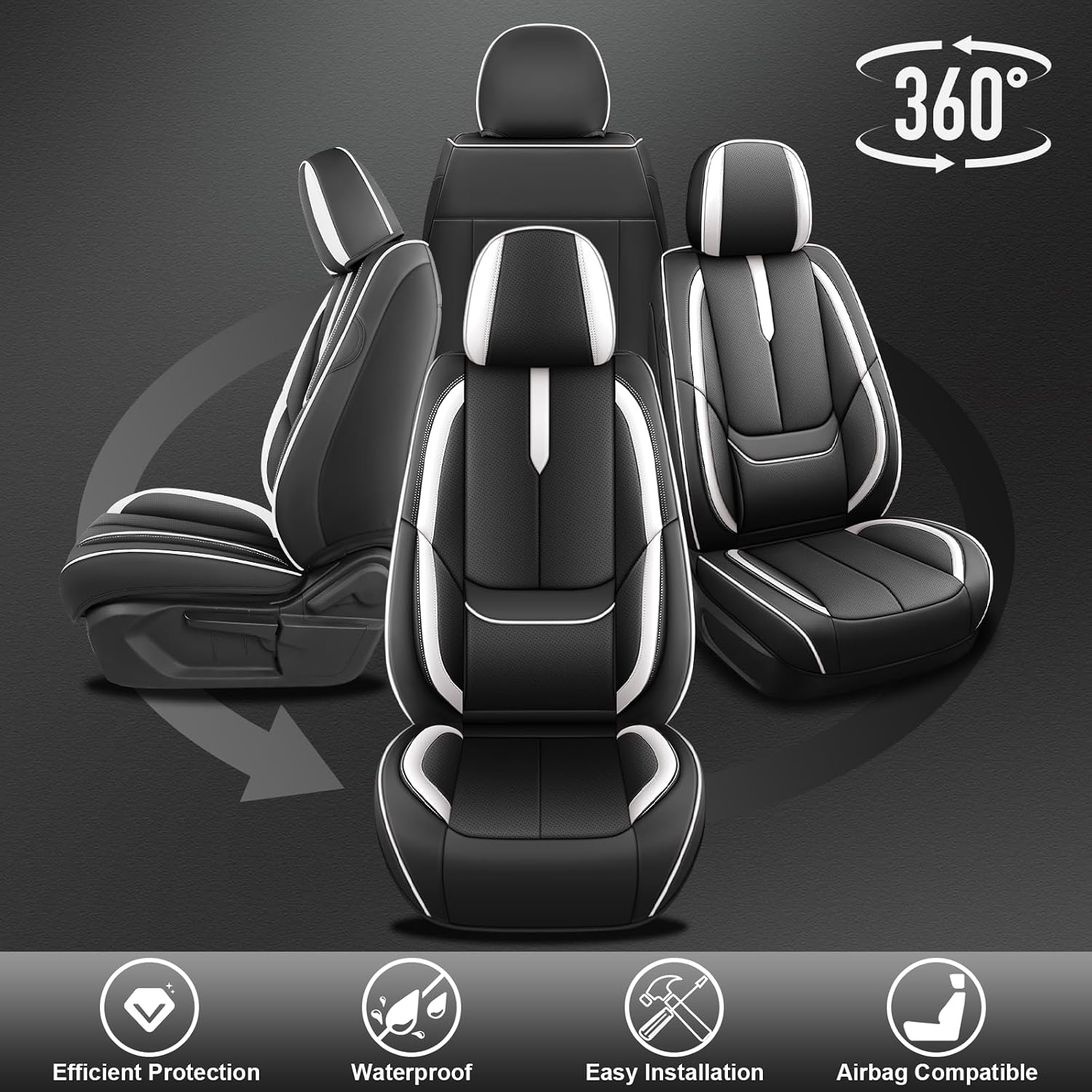 Custom Fit Seat Covers for Chevrolet Tahoe 1999-2025, Abrasion & Stain-Resistant Leatherette, Soft Breathable Design for Lasting Comfort(5 Seats Standard,Black White)