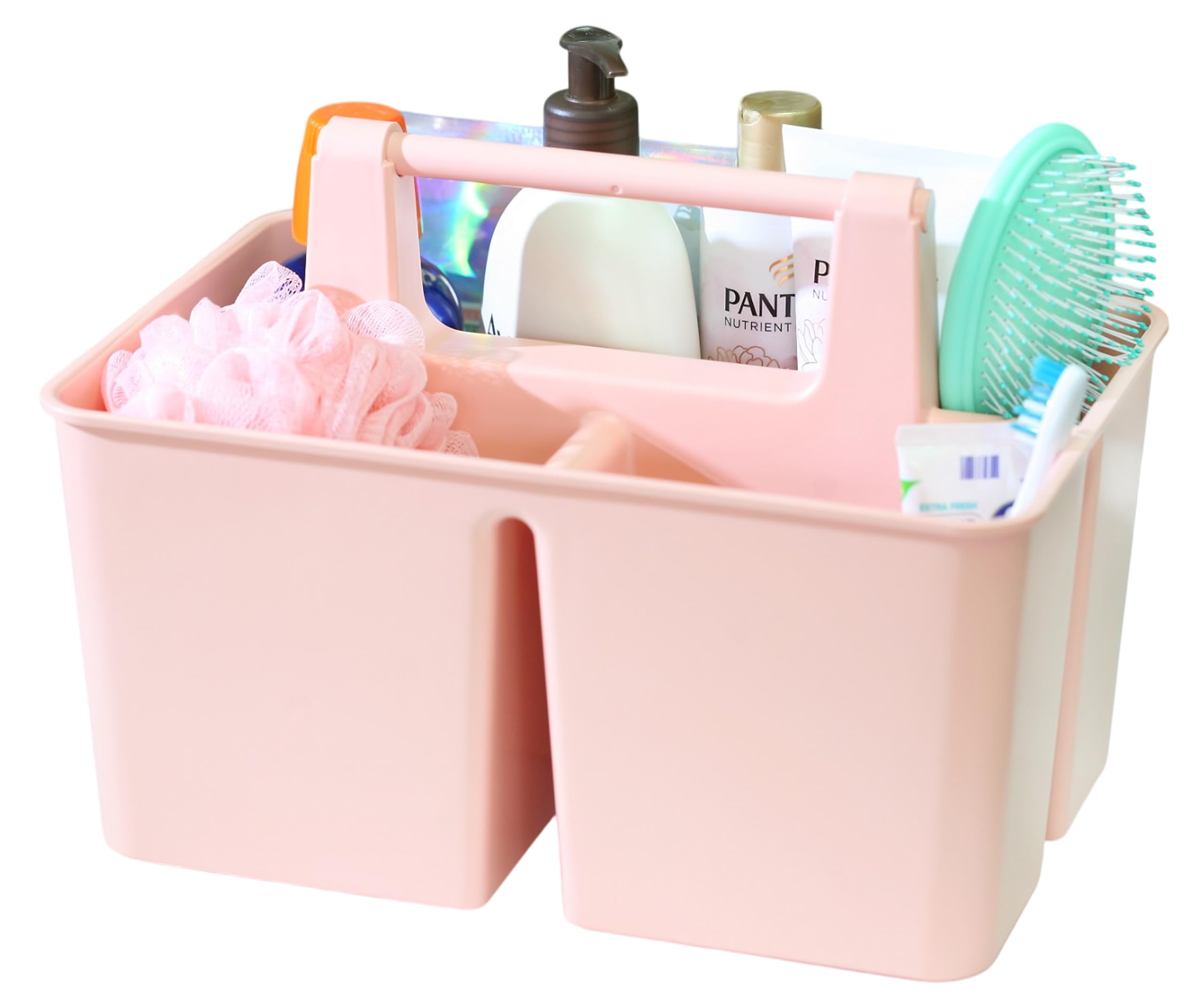 Shower Caddy Organizer with Handle, 3 Compartments, Portable Storage Bin for Bathroom, Dorm, Gym -Made In USA (Indie Pink)