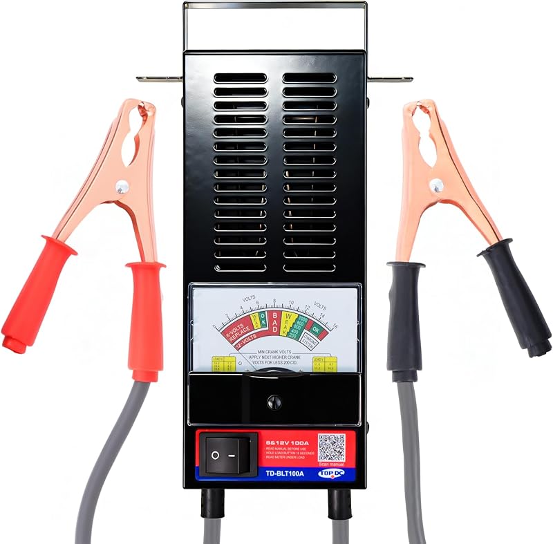 100A Battery Load Tester, 6V/12V Car Battery Tester, 100-1000 CCA | Analog load tester checks 6V/12V batteries, charging and starting systems for cars, RVs, motorcycles, boats, and ATVs