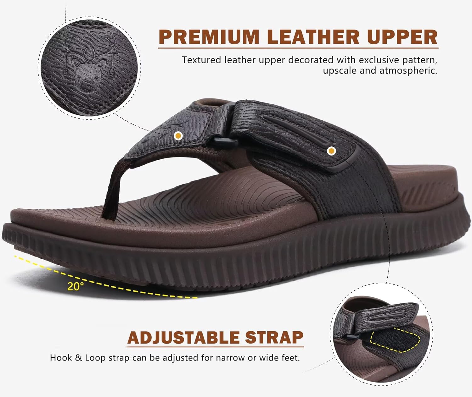 KuaiLu Mens Orthotic Flip Flops Men's Recovery Walking Sandals Adjustable Thick Athletic Cushion Sport Slides for Man, Water Resistant & Lightweight, Soft Comfort Fit & Arch Support - Image 5