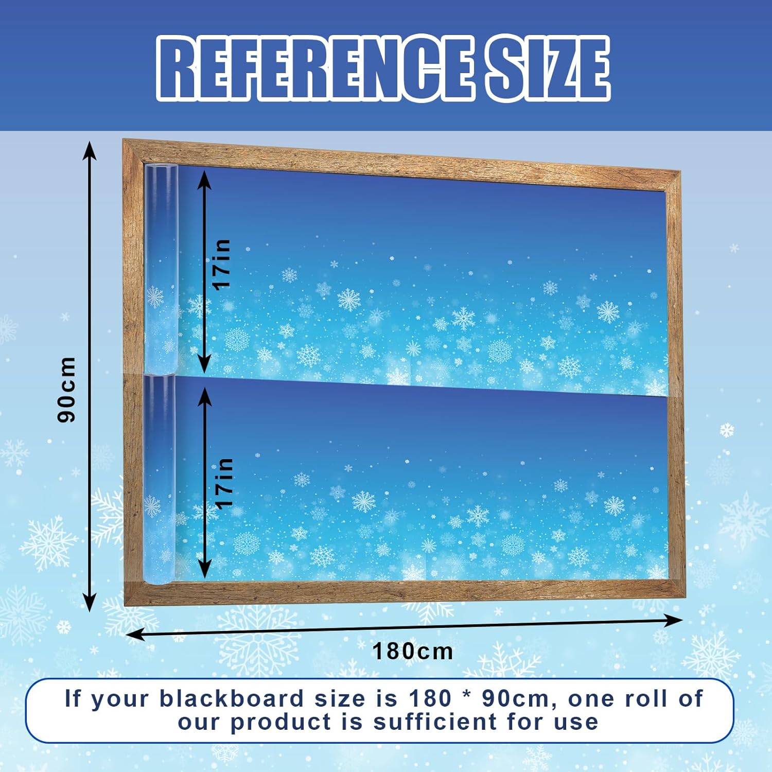 JarThenaAMCS Christmas Bulletin Board Roll Xmas Blue Snowflakes Waterproof Erasable Bulletin Board Paper Roll for Winter Holiday Home Office Classroom Art Craft Wall Decoration, 17 in x 32.8 Ft