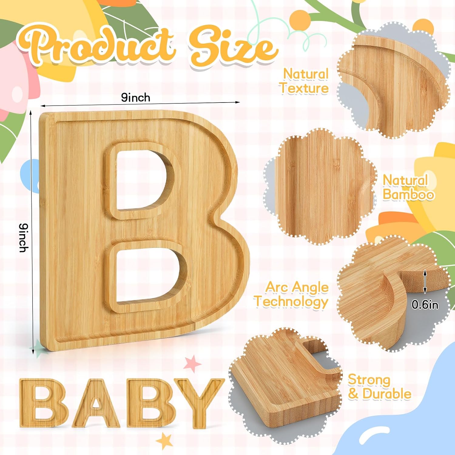 FillTouch 1 Set Baby Shower Wooden Charcuterie Baby Shaped Letter Serving Tray Board Dish Decorative Platter for Snack Food Cake Cookies for Gender Reveal Birthday Party(Wood)