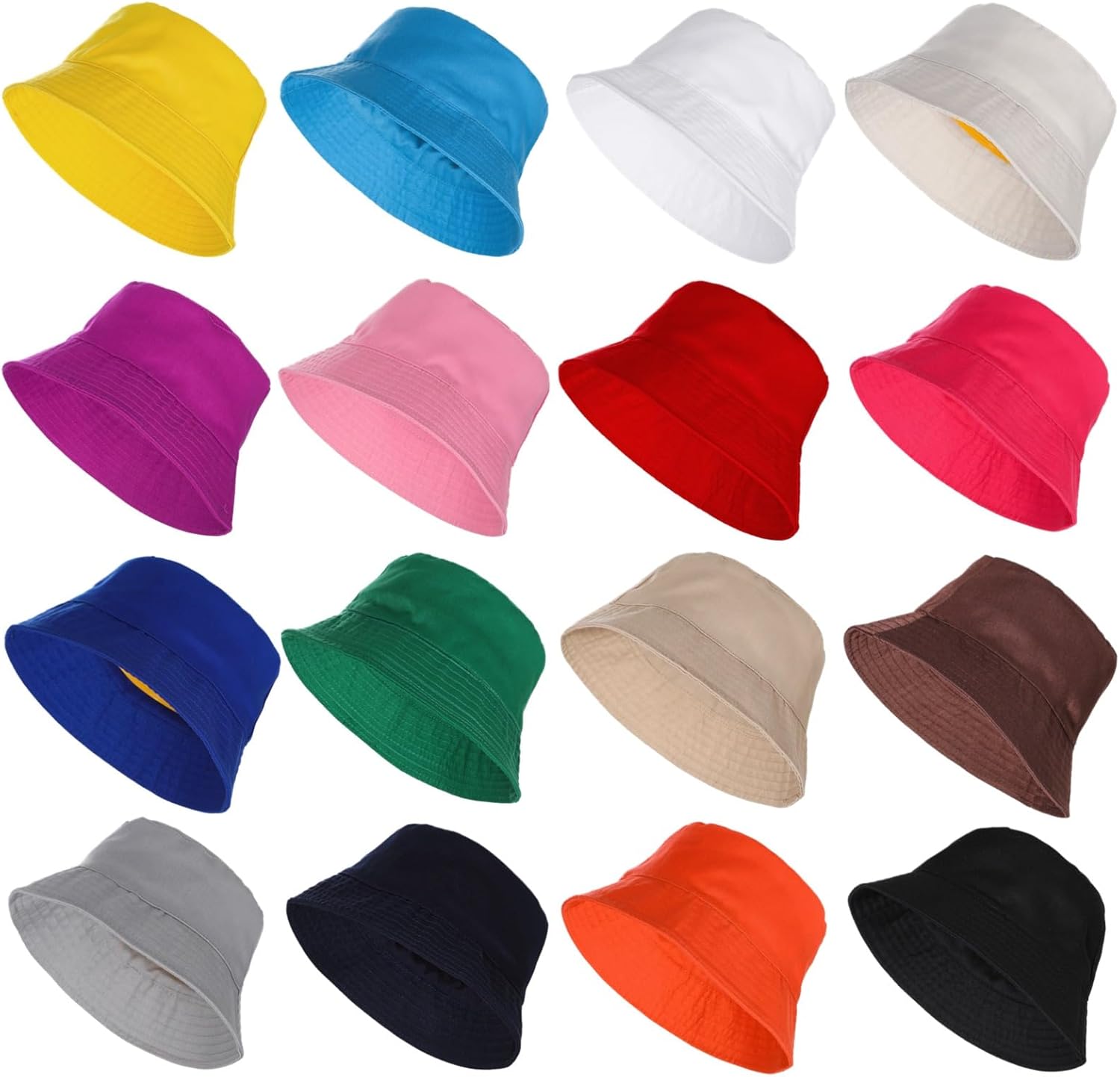 16 Pcs Bucket Hats Bulk - Fisherman Sun Hats for Men and Women, Unisex Solid Color Bucket Caps, One Size Fits All, Outdoor Fishing Hats for Sports, Travel, Leisure Activities