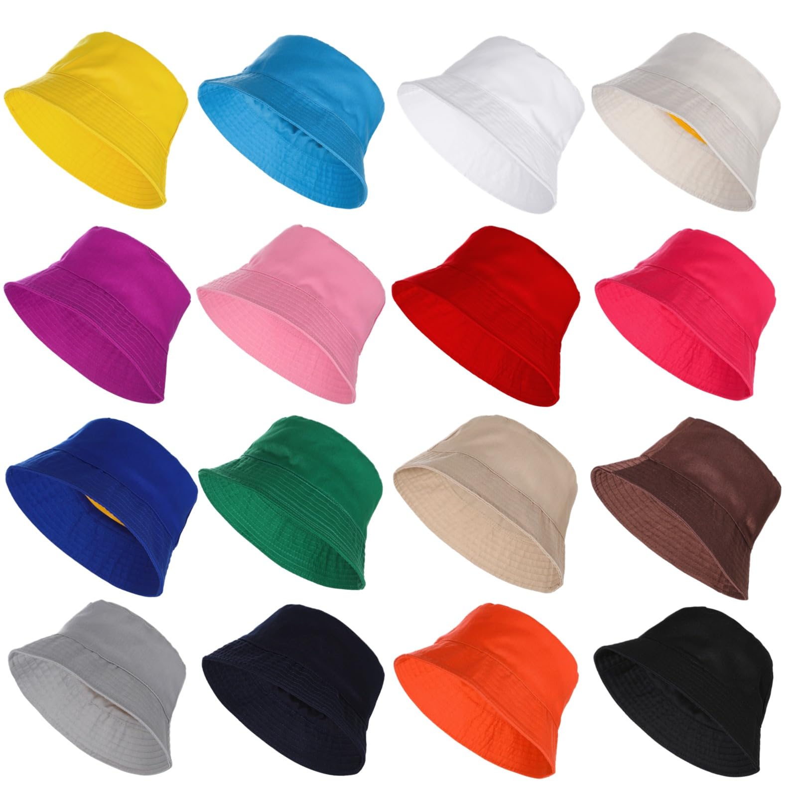 16 Pcs Bucket Hats Bulk - Fisherman Sun Hats for Men and Women, Unisex Solid Color Bucket Caps, One Size Fits All, Outdoor Fishing Hats for Sports, Travel, Leisure Activities