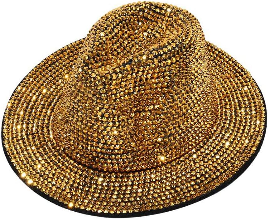 Women's Bling Rhinestone Wide Brim Panama Hat Sun Visor Fedora Hat Cap