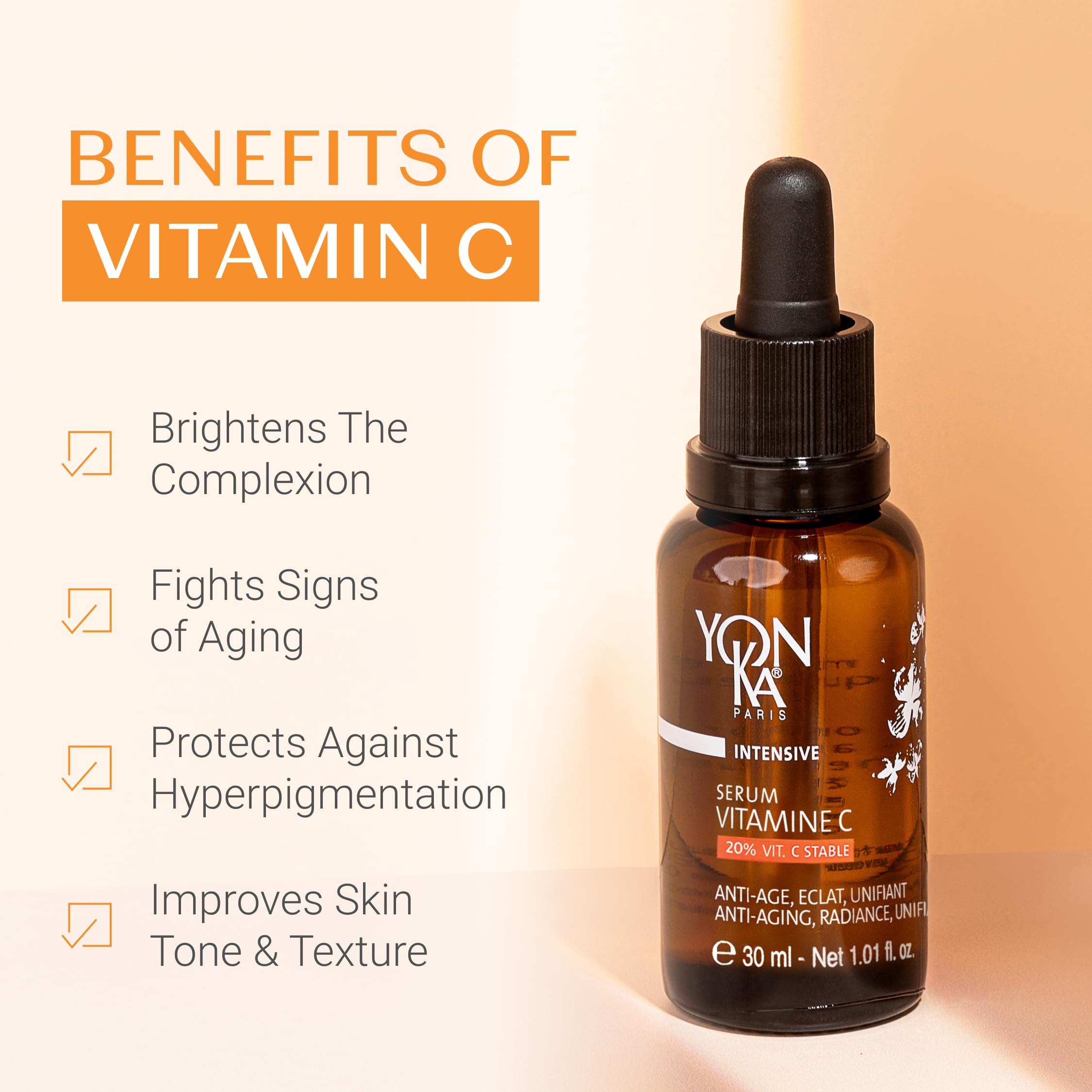 Yon-Ka 20% Vitamin C Serum | Highly Concentrated Anti-Aging Face Treatment to Even Tone, Firm Skin Texture and Boost Collagen | Made with 99% Narural Ingredients