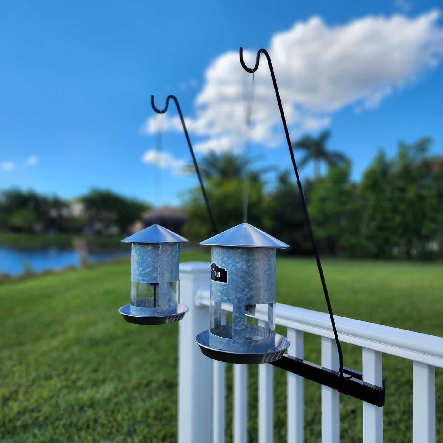 Hold It Mate Long Hook Kits Ideal for Bird Feeders, Lighter Flower Baskets, Chimes, etc. for Vertical Spindled Deck Railings Only ((2) 34" on a 24" Mount)