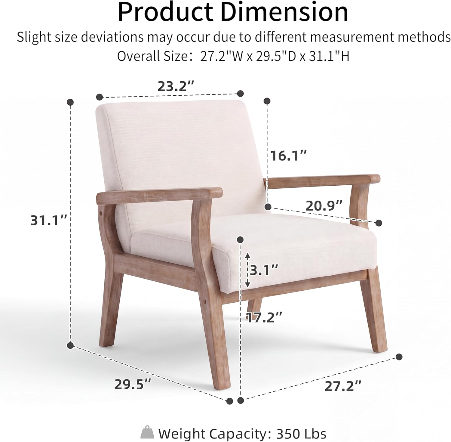 HNY Mid Century Modern Chairs - Linen Accent Chairs with Solid Wood Frame - Armchair for Living Room, Bedroom, Office, Waiting Room Beige