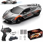 Voiture de télécommande RC Échelle de la voiture 1 :16 4WD 18KM/H Véhicule modèle haute vitesse 2.4GHz LED Lights Spray caoutchouc Pneu Racing Sport Jouet pour Adultes Garçons Filles Enfants Cadeau 2Pcs Batteries rechargeables