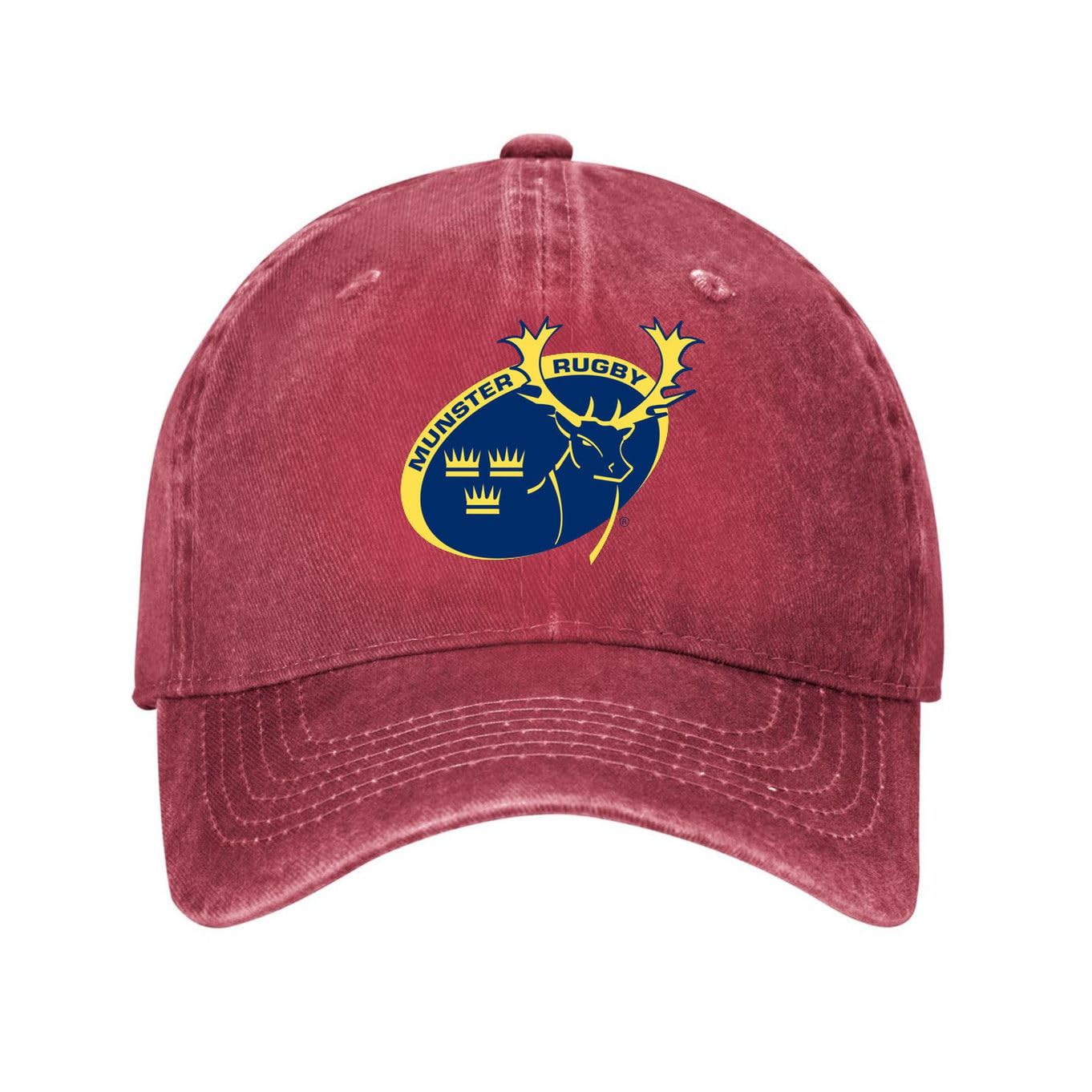 Kciutud Munster Rugby Red Washed Denim Baseball Cap Adjustable Vintage Distressed Dad Hat Men Women Retro Soft Cotton Unstructured Size is: One Size