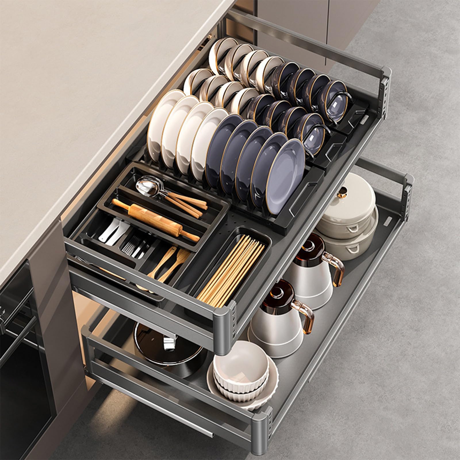 Organiseur d'armoire coulissant 2 niveaux étagère rangement tiroir fixe