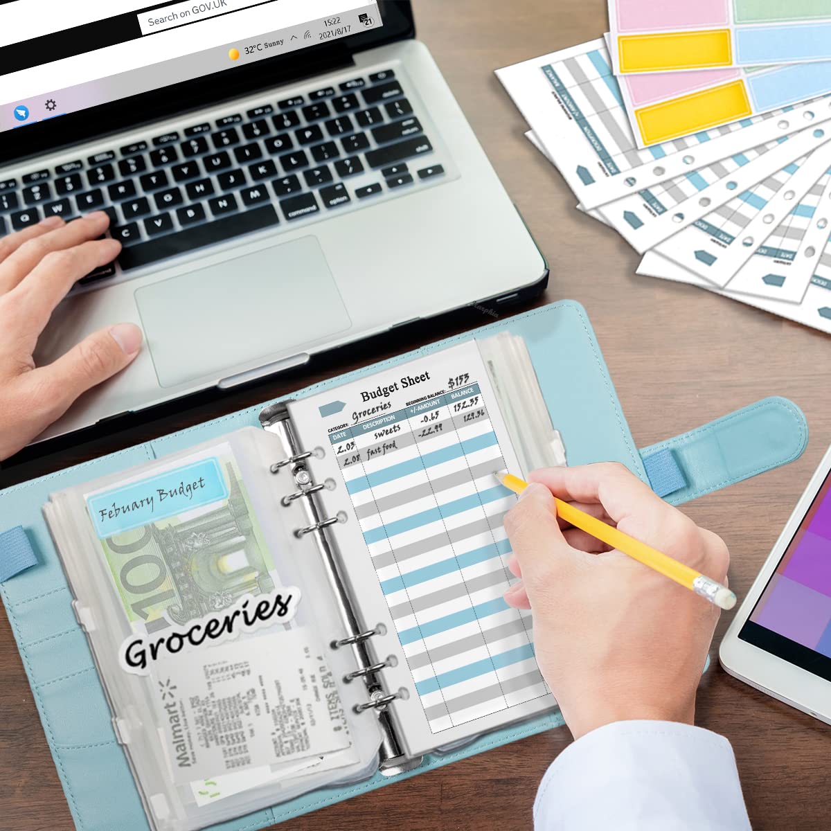 MOSMO Budgetplanner, Duits A6, PU-lederen financiële planner, spaarboek voor geld, huishoudboek om in te vullen, geldspaarmap, budgetbinder en persoonlijke organizer (zwart
