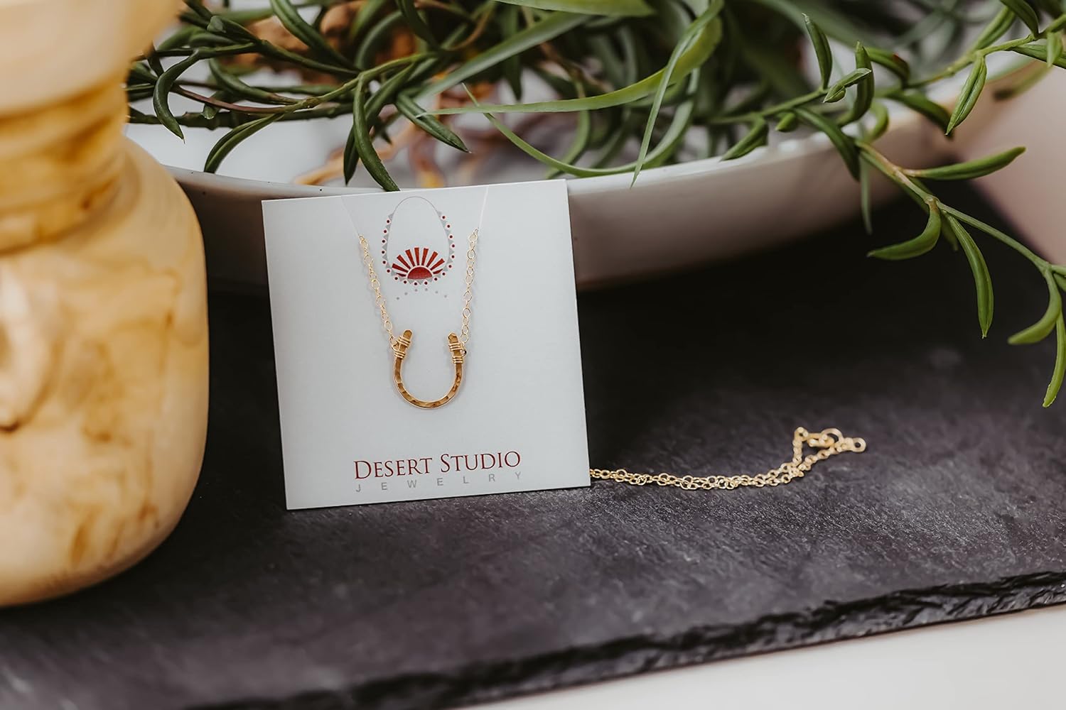 Lucky Horseshoe Necklace Yellow Gold Filled Hammered 16 inch chain length - Image 3