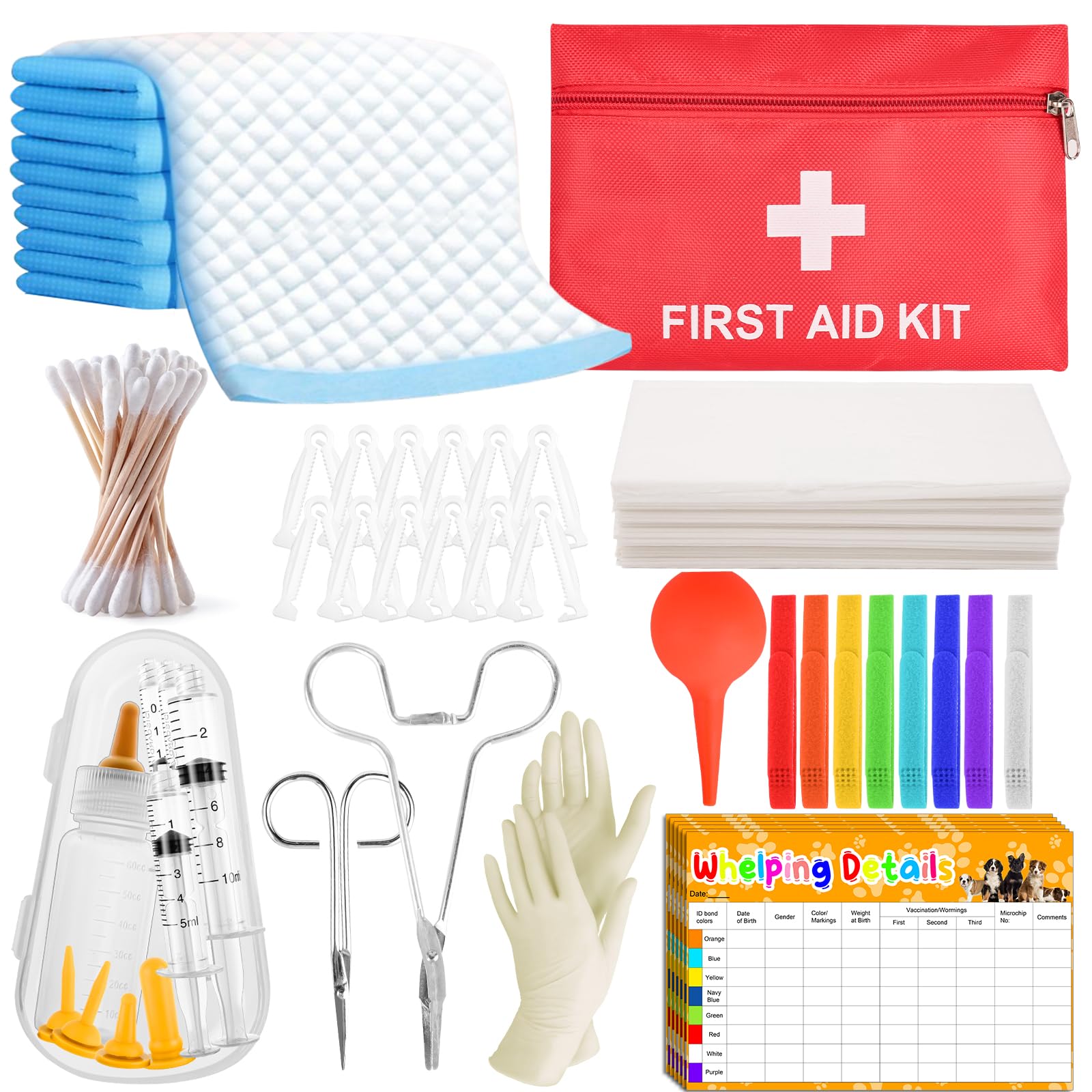 Puppy Kitten Whelping Kit Geburtshilfsmittel für Neugeborene Welpen und Kätzchen für die Haltung von Kätzchen Hunde Katzen Fütterung Sets Supplies umfasst Whelping Halsbänder Rekord