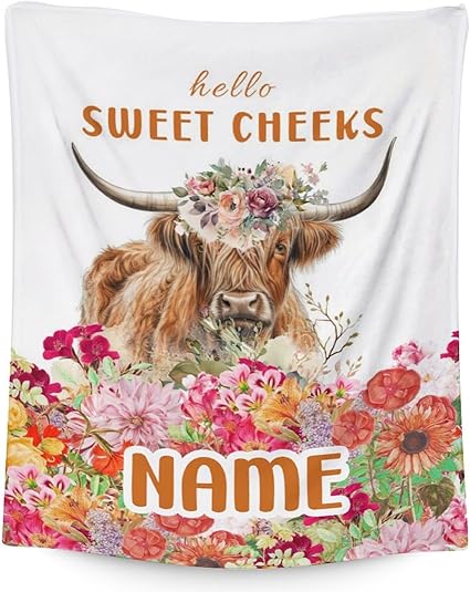 Mercuryelf Custom Highland Cow Throw Blanket - Soft, Fuzzy & Warm - 60x80 Inches Flannel Blankets for Bed, Couch - White Novelty Throws Gift for Women, Men