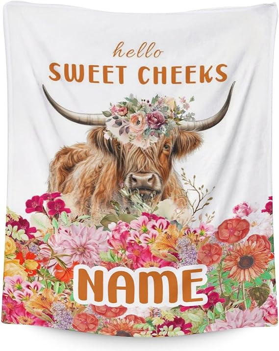 Mercuryelf Custom Highland Cow Throw Blanket - Soft, Fuzzy & Warm - 60x80 Inches Flannel Blankets for Bed, Couch - White Novelty Throws Gift for Women, Men