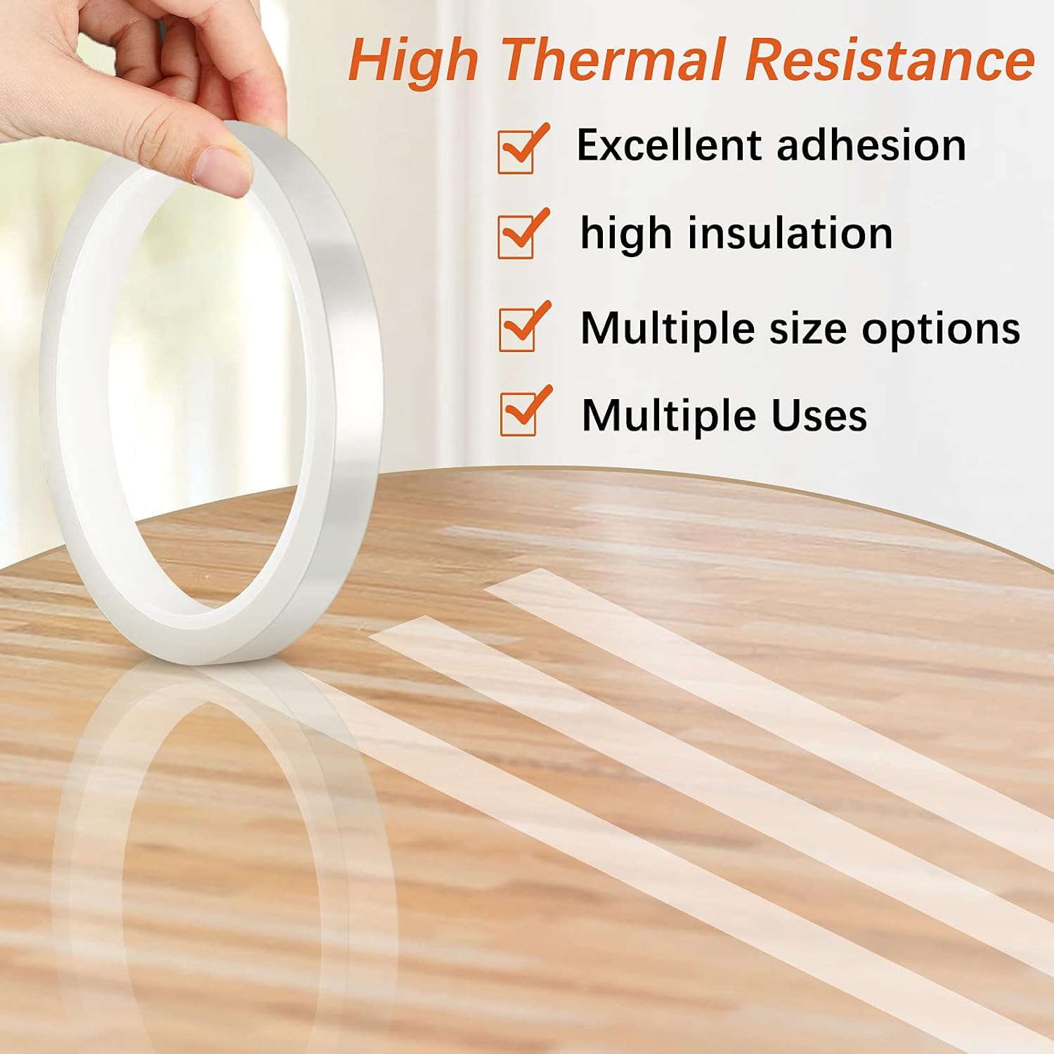 Heat Tapes for Heat Press, Heat Transfer Tape Sublimation Heat Resistant Temperature Tape for Electronics Printing DIY Crafts on T-Shirt Fabrics, 10 mm x 33 m, 20 mm x 33 m (4 Rolls,Transparent)