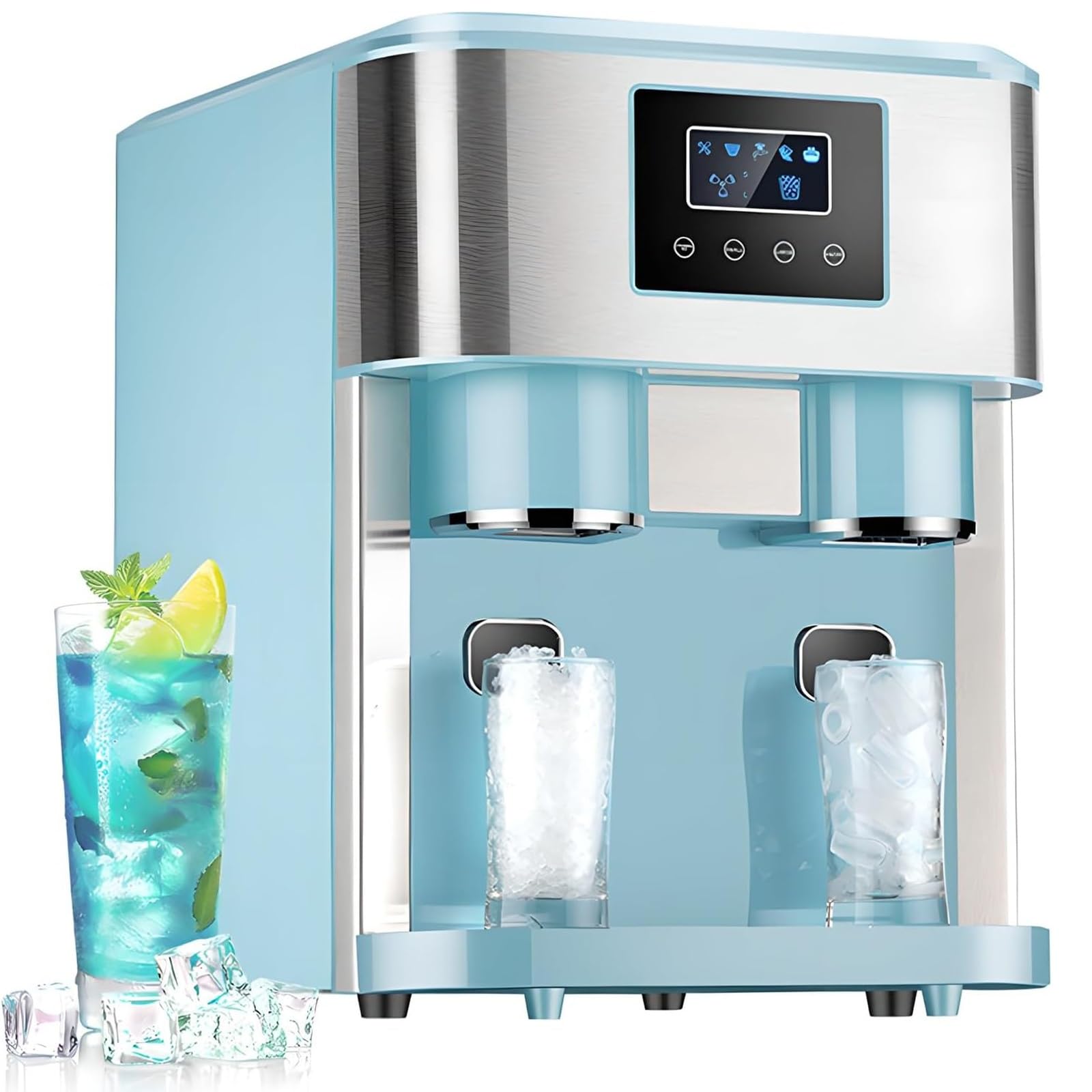Eiswürfelmaschine Crushed Ice 3-in-1 – Bullet-Form, 1,8L Wassertank, 0,6L Auffangschale, 8-9 Min Pro Charge (16 Stück), Alarm Bei Wasser Leer Oder Eis Voll, Für Hausküche(Blue)