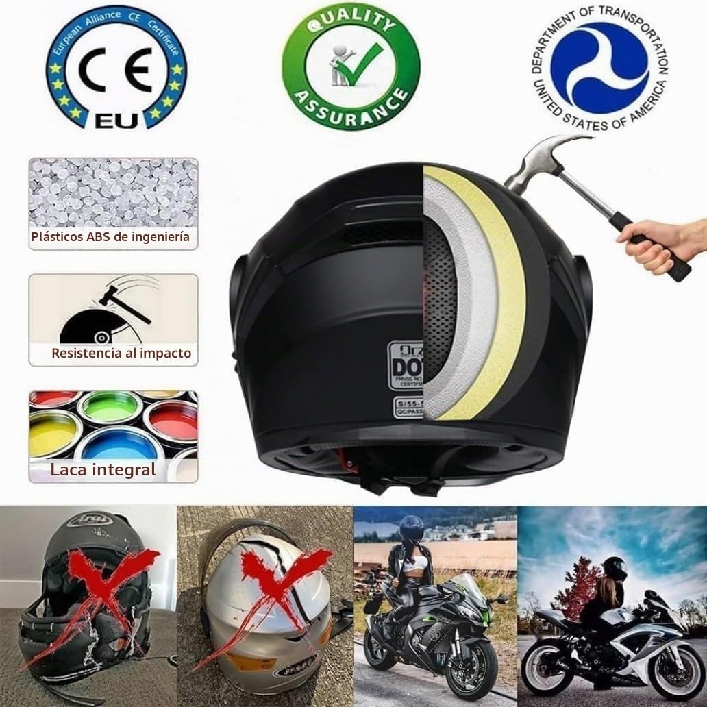 Casco Modular de Moto con Bluetooth e intercomunicador, homologado por la ECE y la Dot, con Apertura integrada y Doble Visera para Hombre y Mujer. H,L=59-60cm