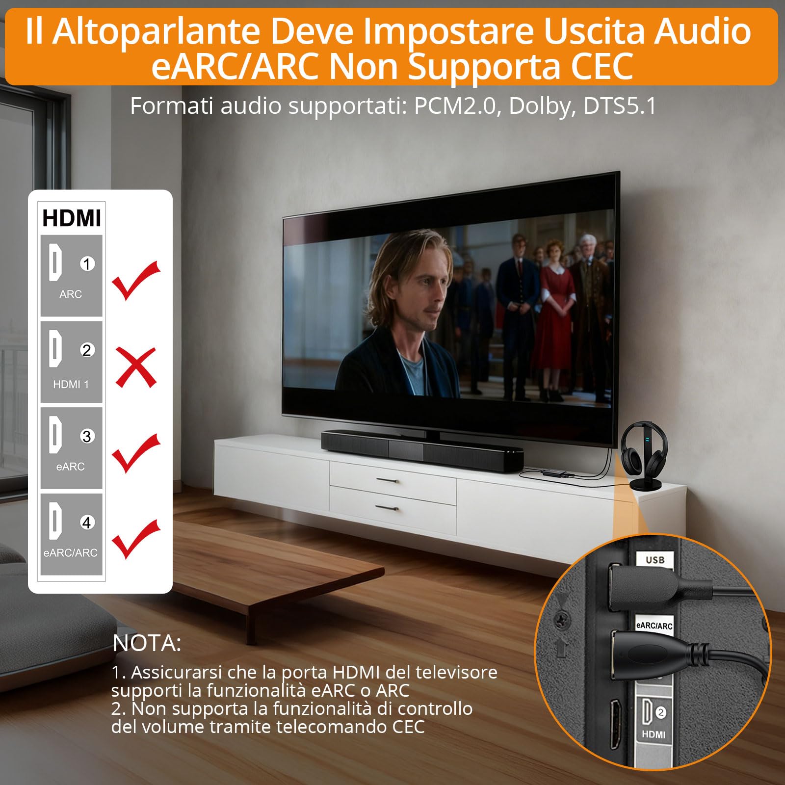 Neoteck Adattatore HDMI eARC/ARC Doppio Ottico 192KHz Uscita Sincronizzata | Convertitore Audio PCM 2.0 Surround 5.1 Plug e Play per Soundbar Cuffie Wireless Amplificatori TV e Sistemi Home Theater