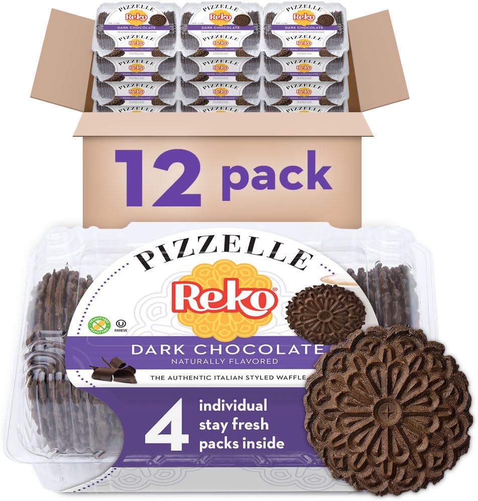 Reko Pizzelle Authentic Italian Style Waffle Cookie, Chocolate, 7 Ounce (Pack of 12)