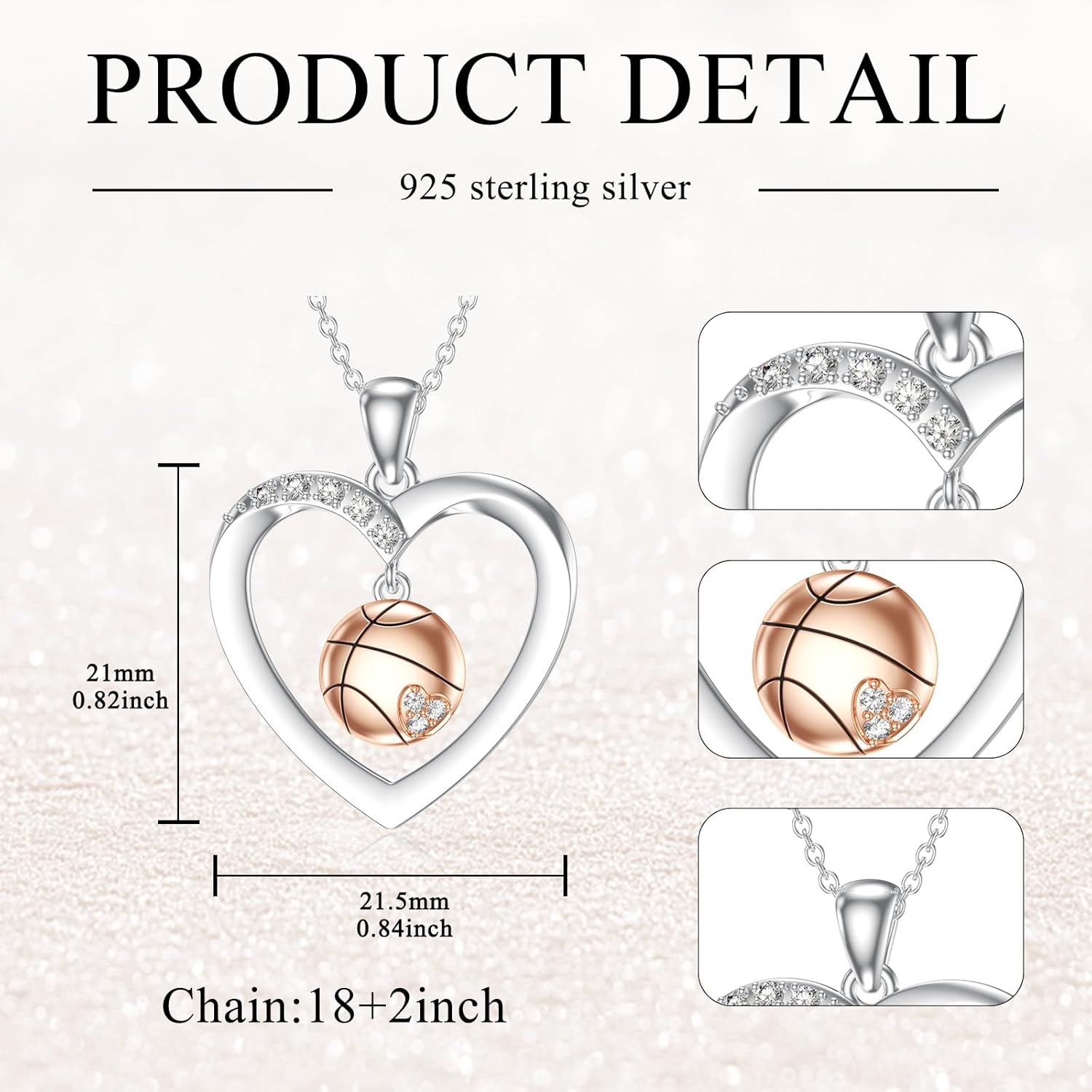 Diamond Basketball Necklace for Women 925 Sterling Silver Basketball Heart Pendant with Lab Grown Diamonds Sport Jewelry Gifts for Players Team Sports Fans - Image 5