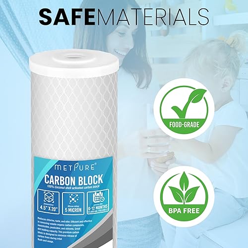 Miniatura 7 de Reemplazo universal de cartucho de filtro de agua de carbono para toda la casa de 5 micrones de 20 x 4.5 pulgadas - Coco Shell Carbon Block CTO.