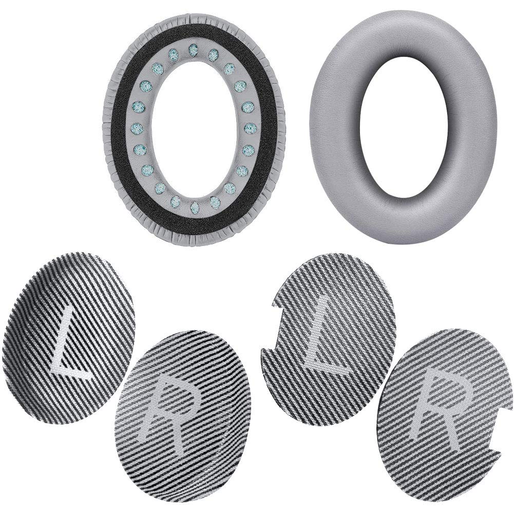 QC35 Almohadillas de repuesto para auriculares, QC35, QC35ii, almohadillas de repuesto para auriculares - Compatible con Quiet Comfort35, QC25, QC35ii, QC15, AE2, AE2i-Cómodo y duradero (plata)