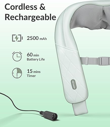 Miniatura 5 de Masajeador de cuello inalámbrico con calor, masajeador Shiatsu para aliviar el dolor de tejido profundo, almohada masajeadora de espalda 4D,