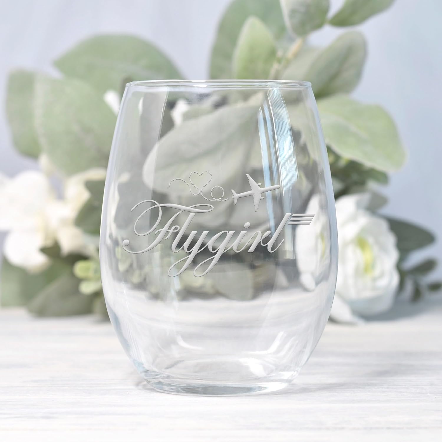 Fly Girl Stemless Wine Glass - Flight Attendant, Stewardess, Cabin Crew, Pilot Gift - 2 Glasses
