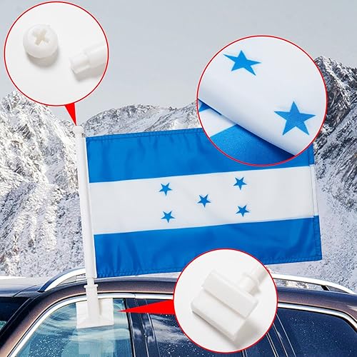 Miniatura 3 de Paquete de 2 banderas de automóvil, bandera de Honduras para exteriores con bandera hondureña y mástil, el clip para ventana con logotipo de